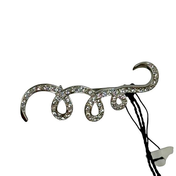 Swarovski Crystal Swirl Ribbon Bar Curly Brooch Pin Signed NWT Silver Tone 2" - Picture 2 of 8